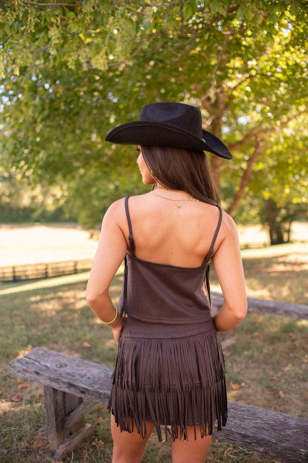 Saddle And Fringe Suede Skirt