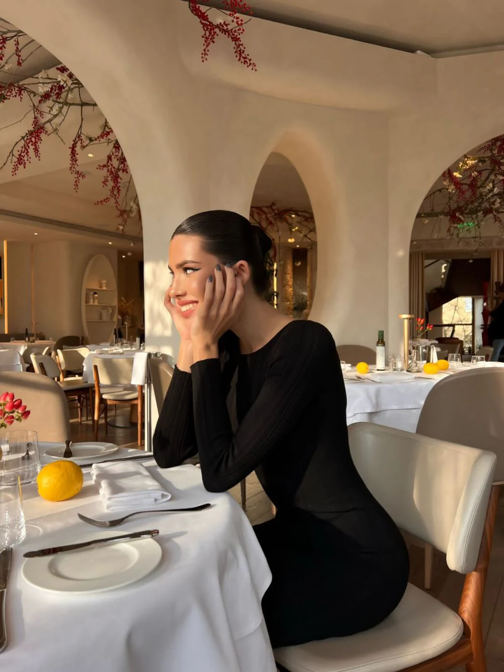 Solid Color Slim Long Sleeve Knitted Long Dress