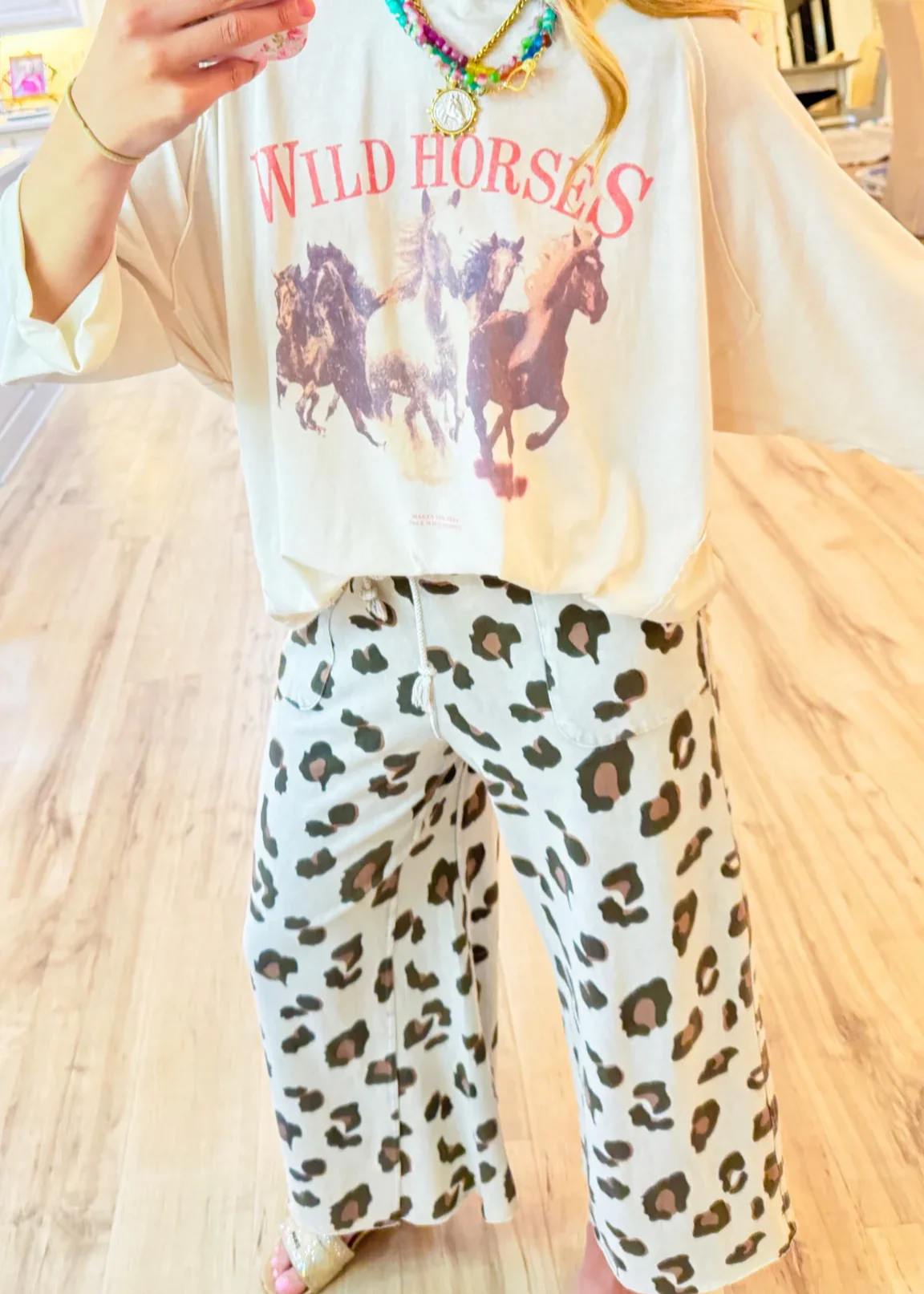 Stone Grey Cheetah Print Mineral Washed Wide Leg Pants