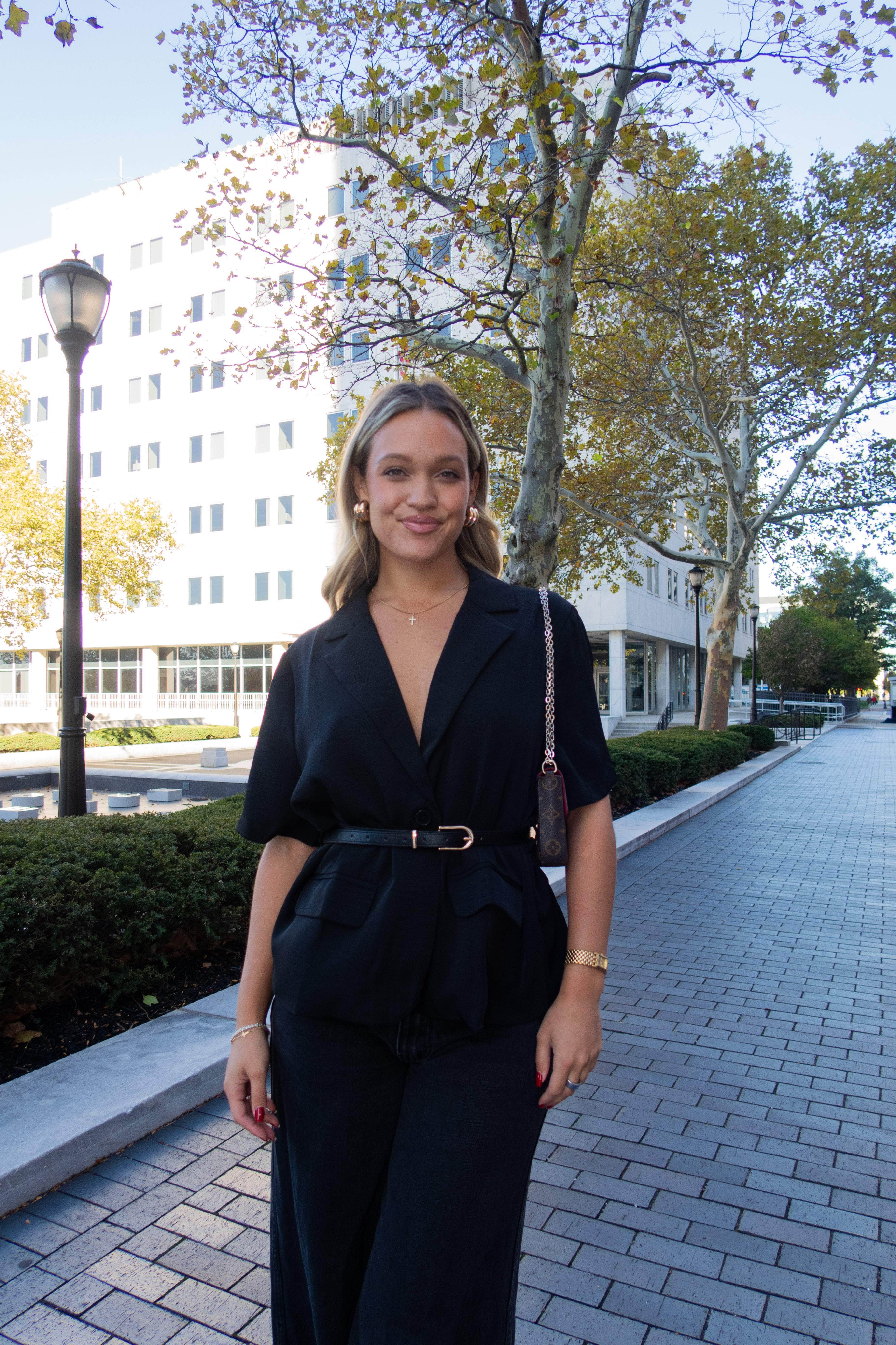Short Sleeve Belted Blazer Top