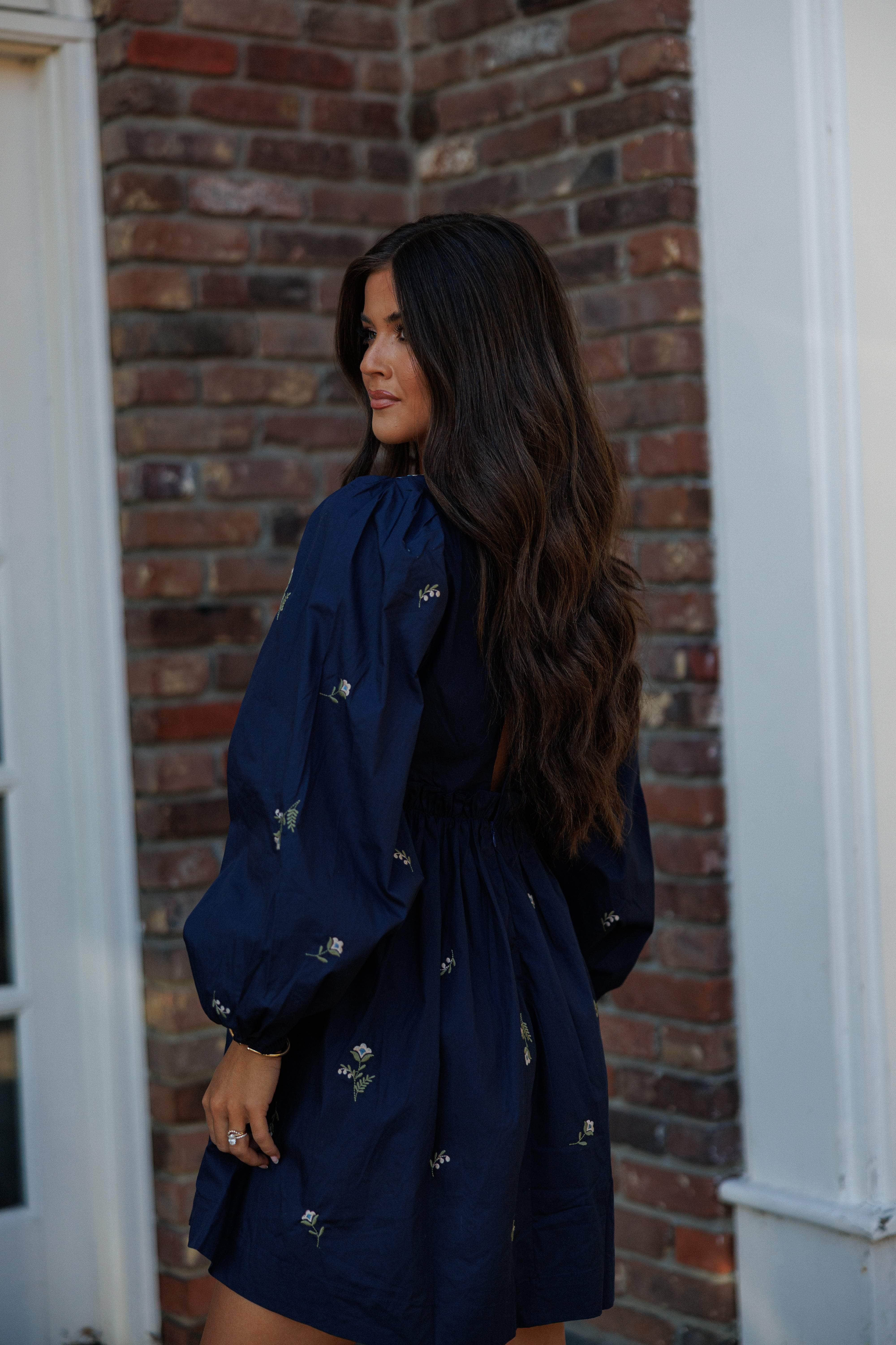 Navy Floral Embroidered Dress