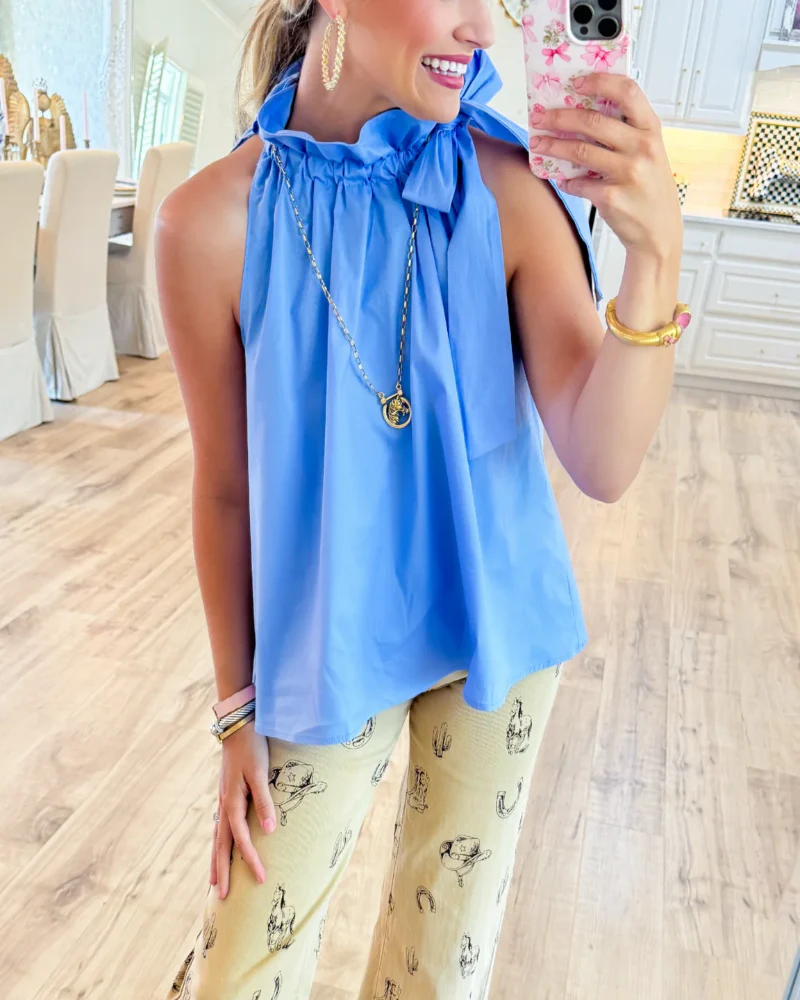 Ruffle Neck Tie Sleeveless Top