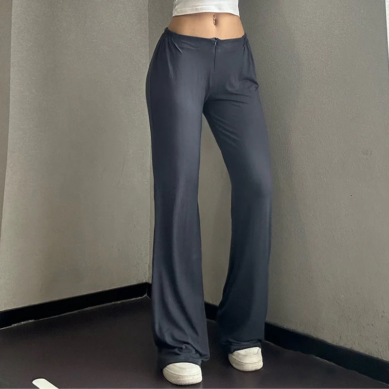 Women's Low Waist Zipper Fitness Pants Casual Draped Wide Leg Pants Home Sports Drag Pants