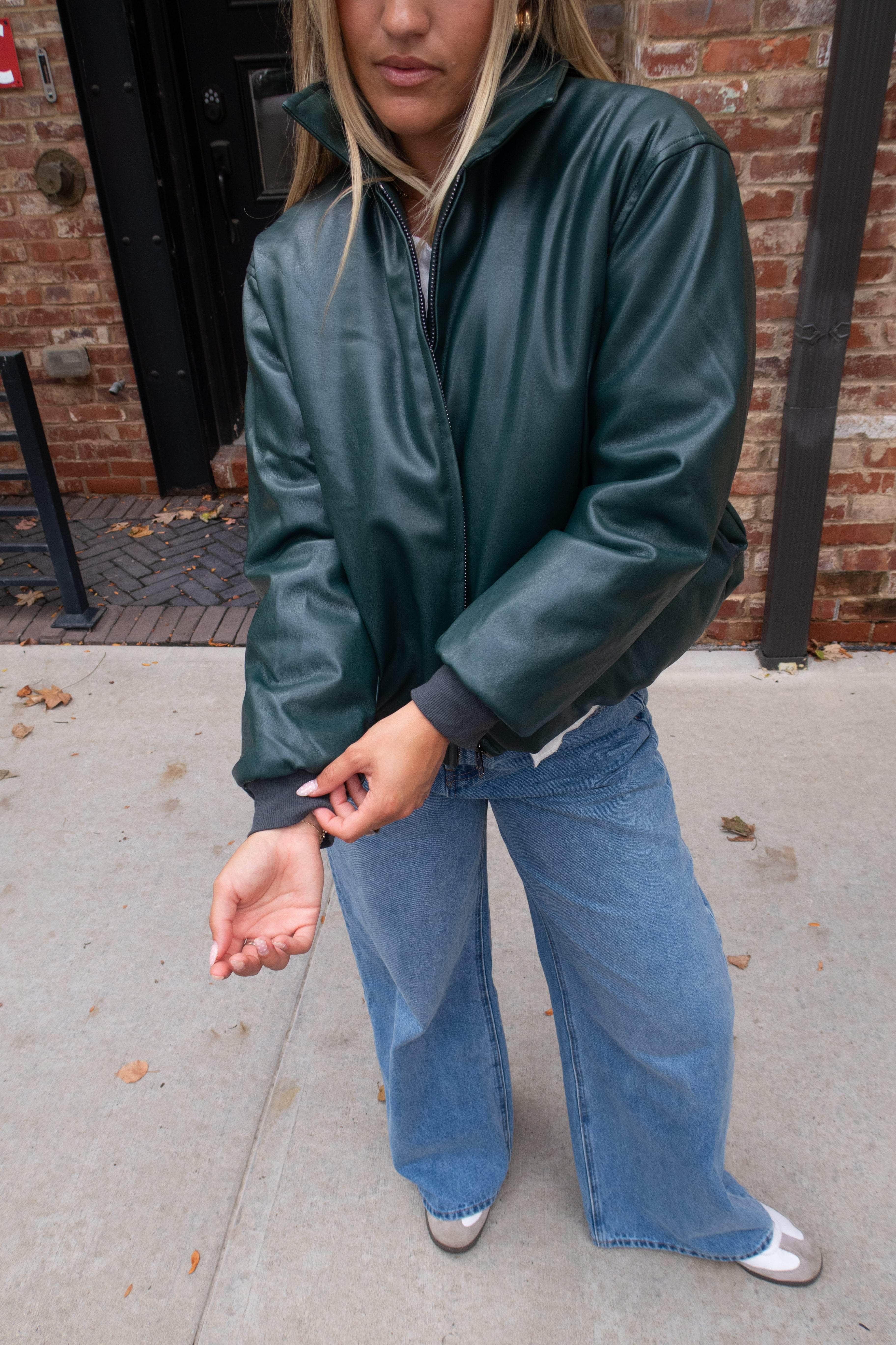 Hunter Green Pleather Jacket