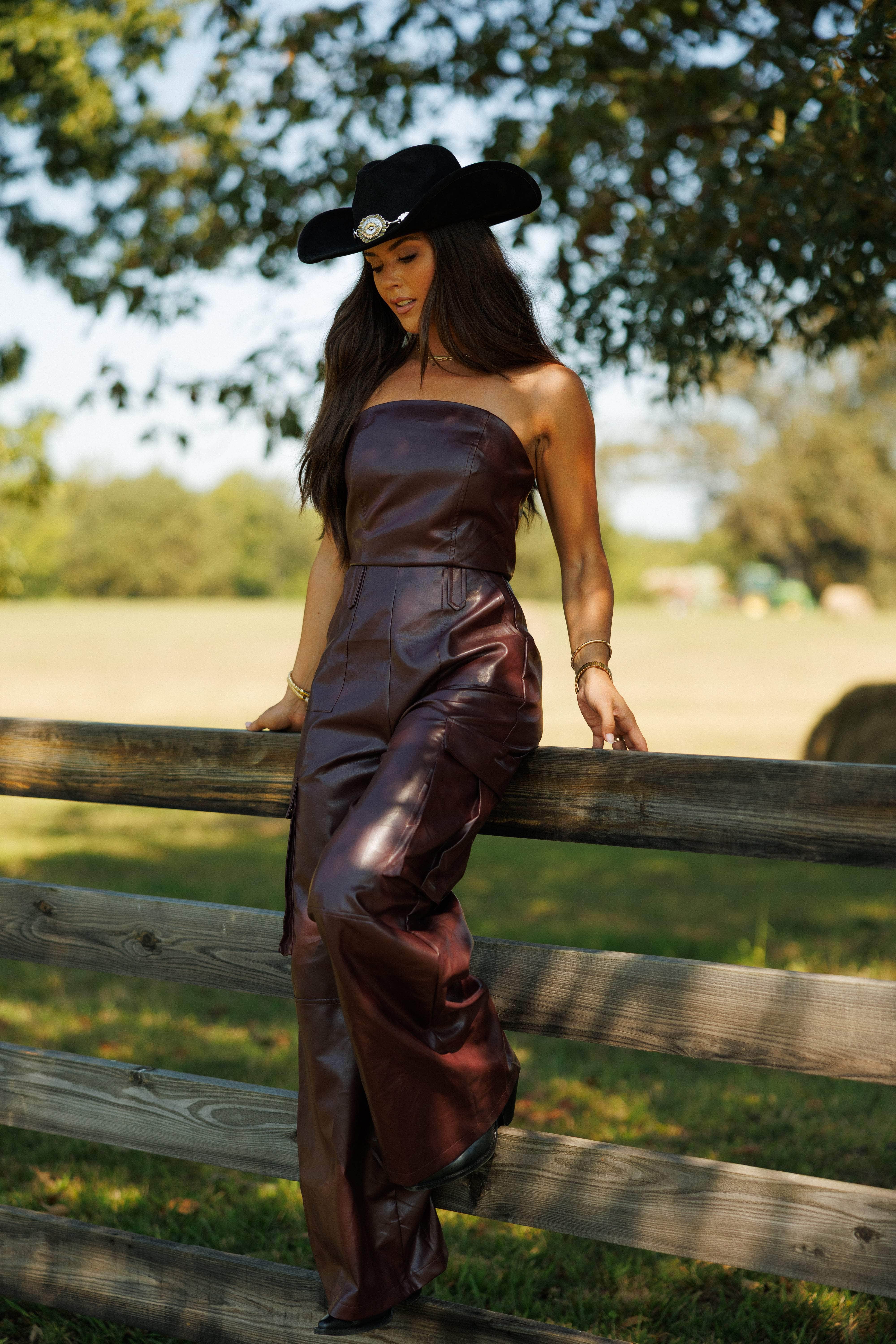 Dark Burgundy Leather Jumpsuit