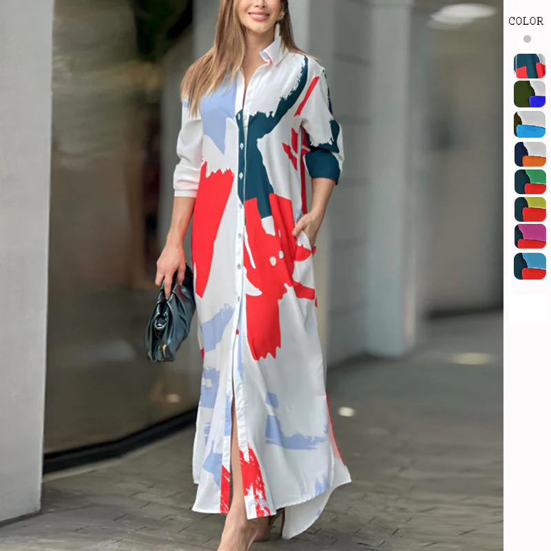 Printed loose shirt dress