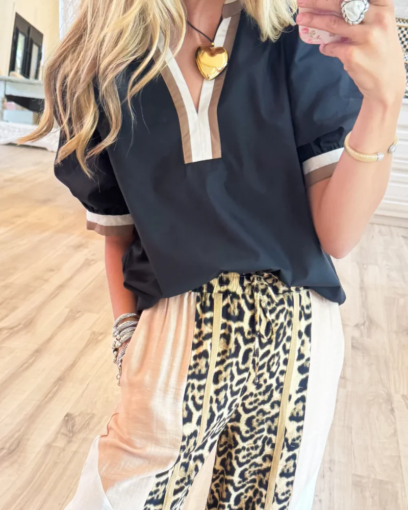 Solid Ballon Sleeve Top